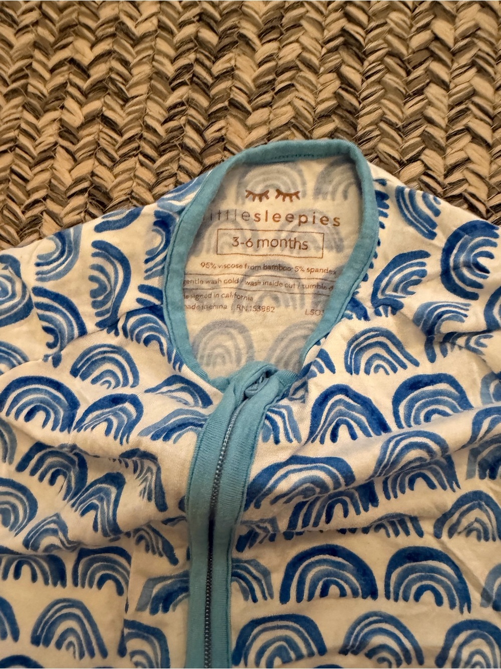 Little Sleepies Blue Rainbow Print Footed One-Piece - Picture 3 of 4